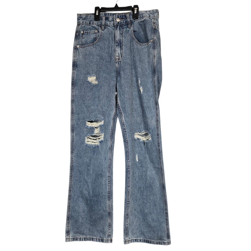 Doslavida Mens Distressed Baggy Straight Leg Denim Jeans Size Small